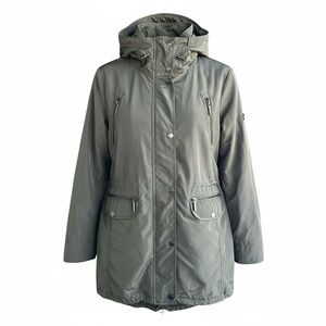 Michael Kors Olive Green Double Collar Hooded Raincoat Women’s L Anorak Jacket